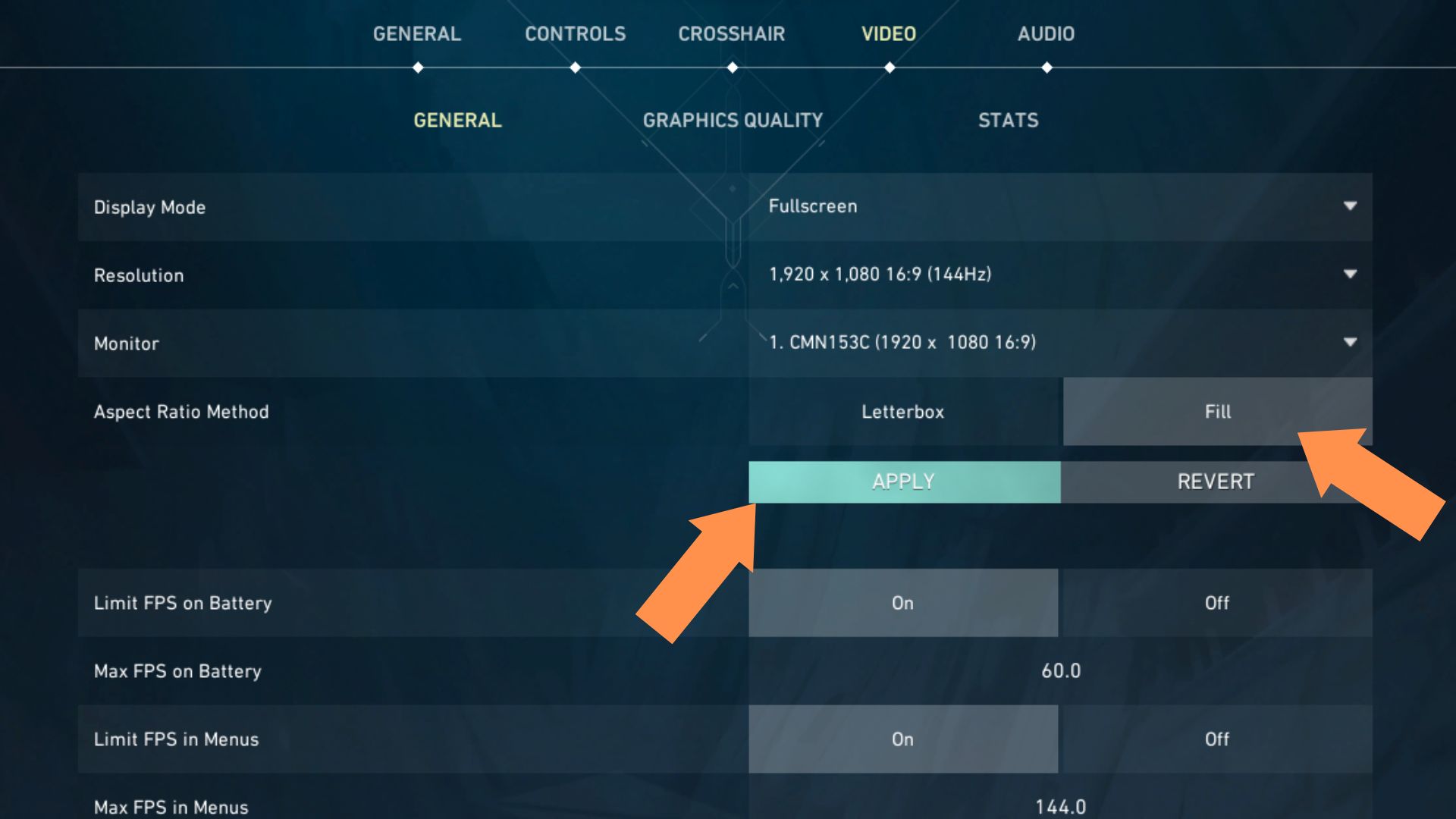 A screenshot of the Valorant settings screen
