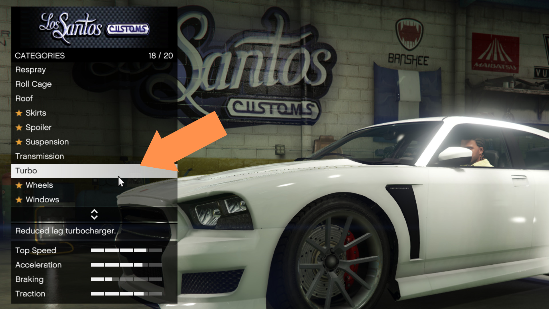 Head to Los Santos Customs in GTA V and look for the Turbo option.