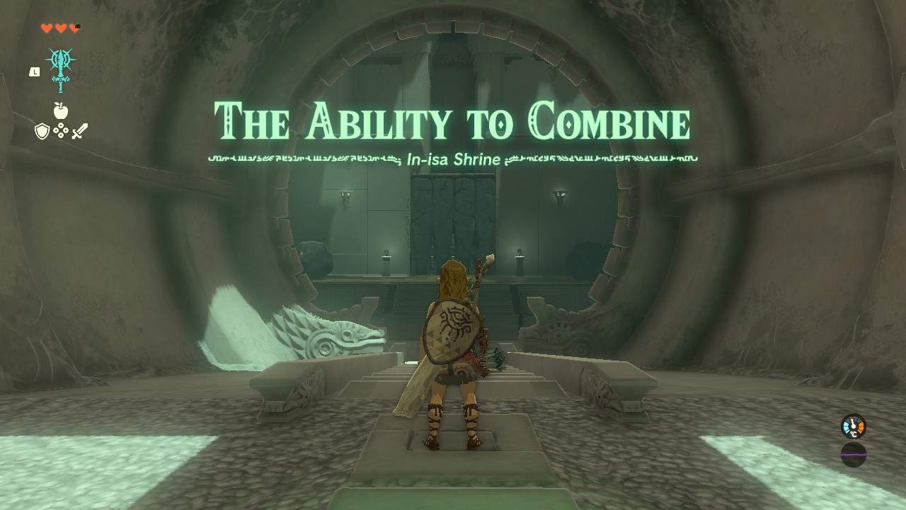 A screenshot showing the opening to the In-Isa Shrine in Tears of the Kingdom