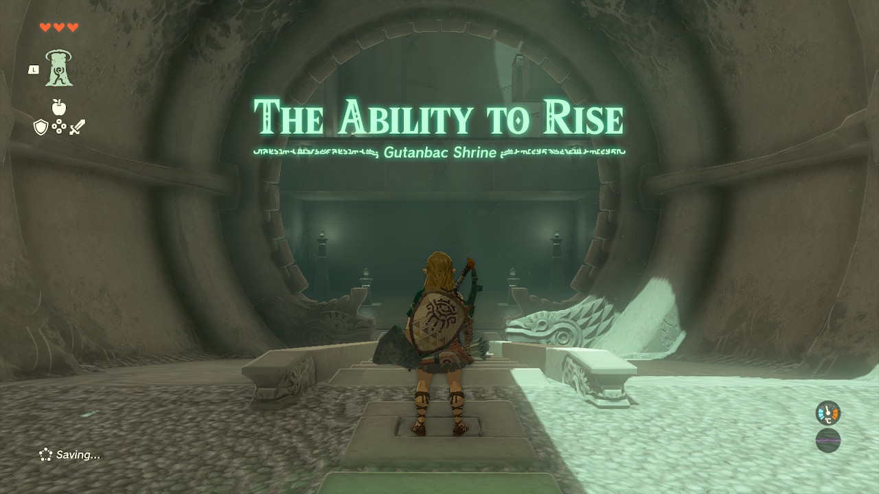 A screenshot showing the entrance to the Gutanbac Shrine in Tears of the Kingdom