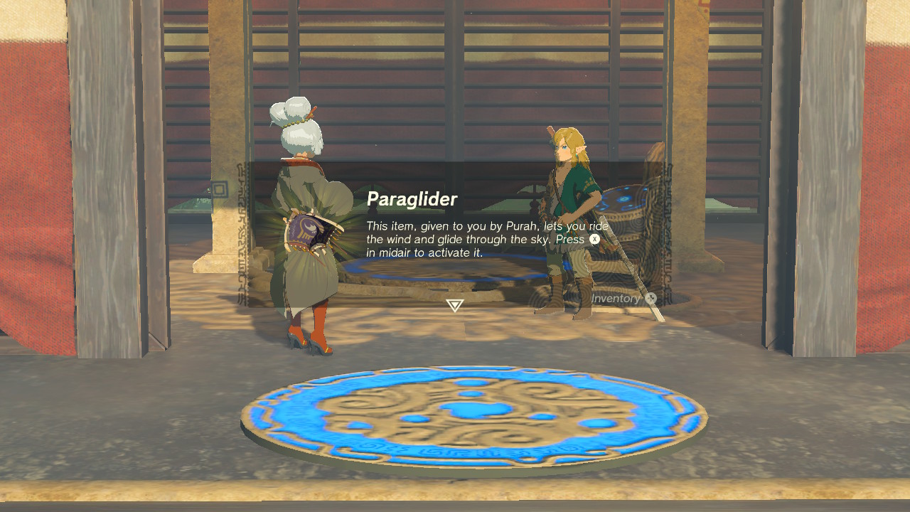 A screenshot showing the Paraglider in Tears of the Kingdom