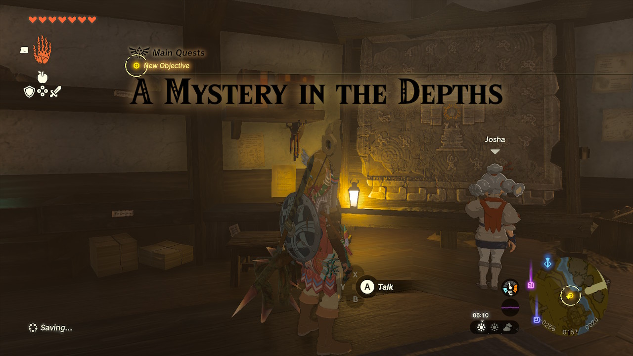 A screenshot showing A Mystery in the Depths in Tears of the Kingdom