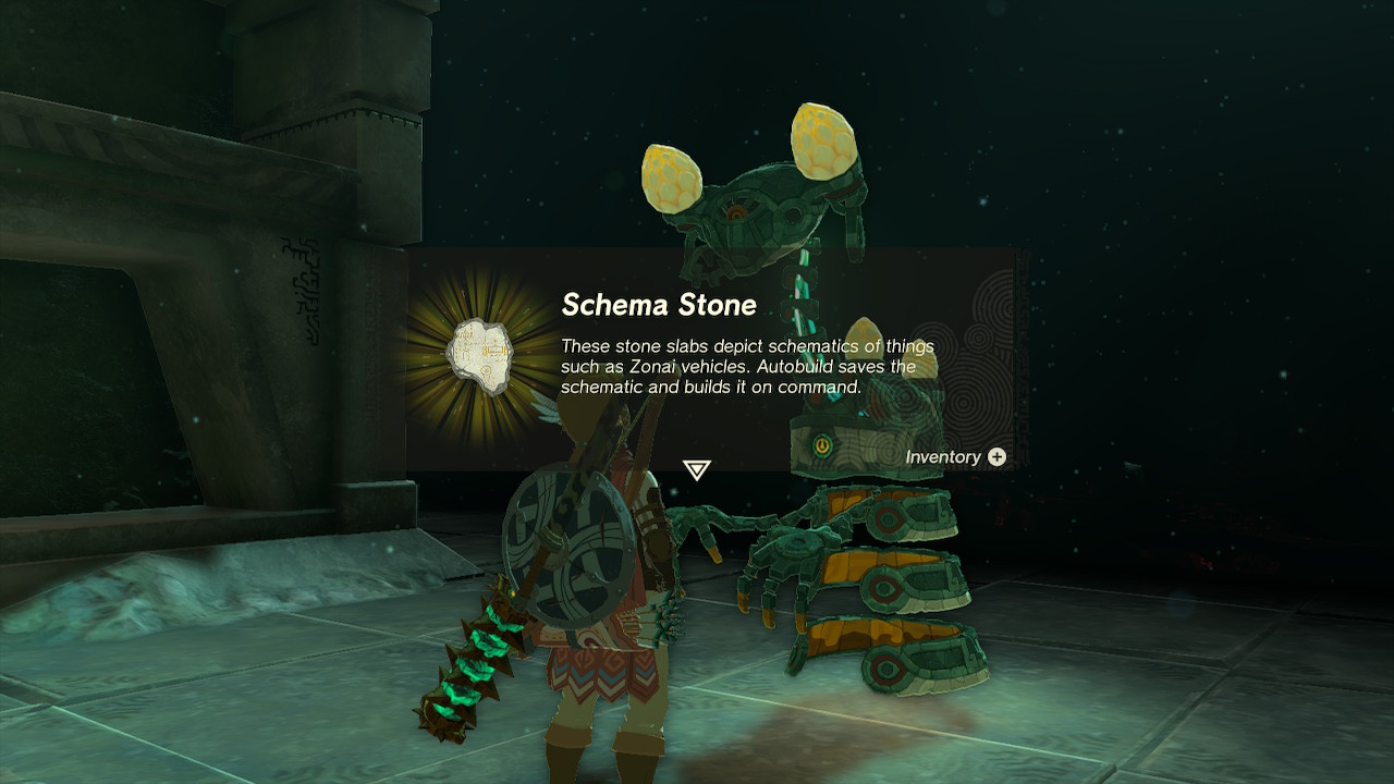 A screenshot showing the Schema Stone in Tears of the Kingdom