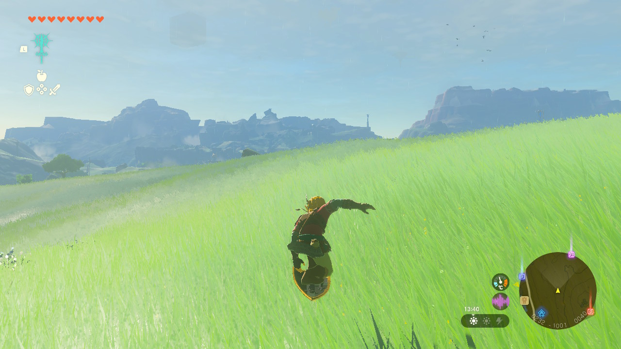Link shield surfing in Tears of the Kingdom