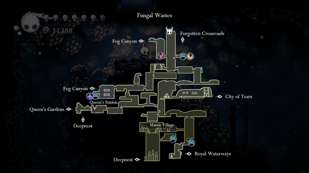 A screenshot of the Forgotten Crossroads in Hollow Knight