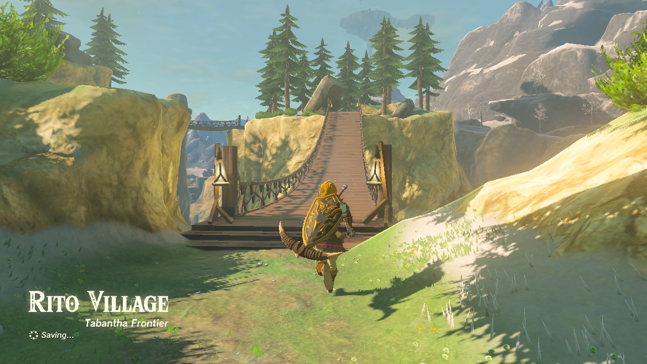 A screenshot showing Link heading towards Rito Village