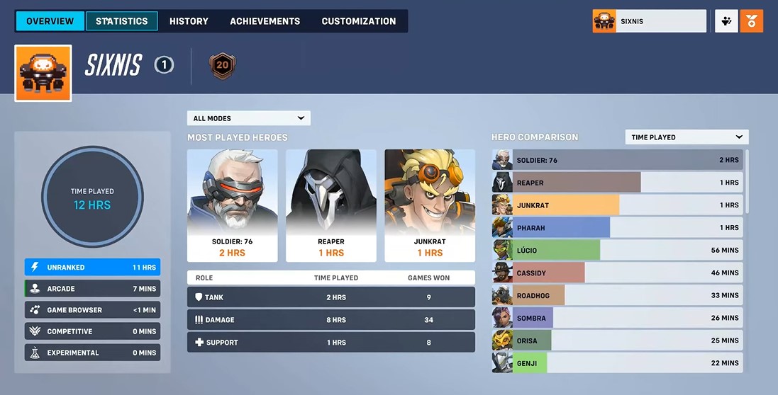 A screenshot of the profile screen in Overwatch 2