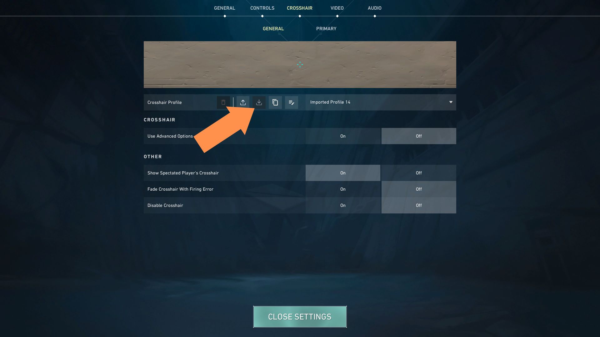 A screenshot of the Valorant crosshair settings