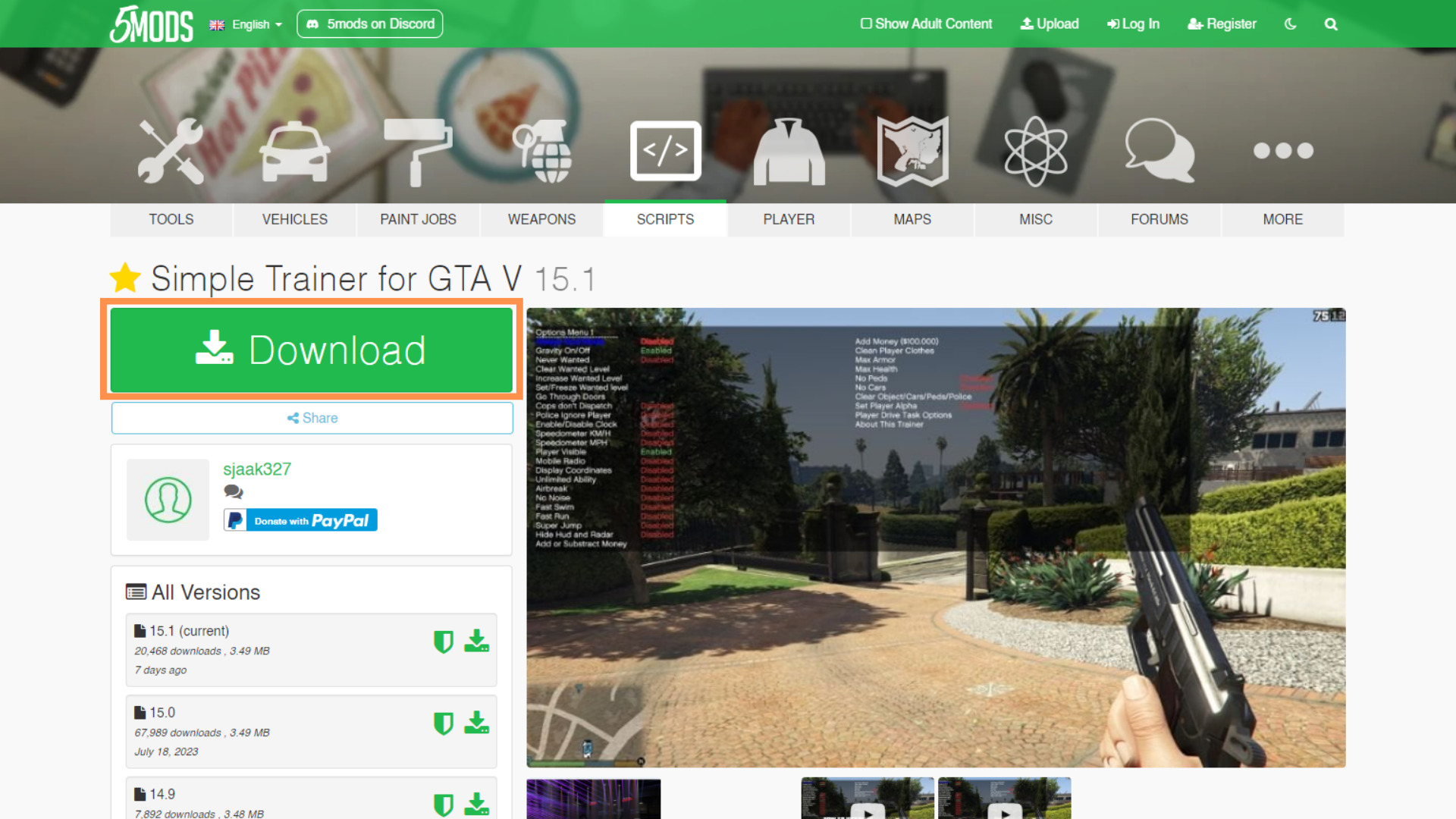 Download Simple Trainer for GTA V to use Trainers