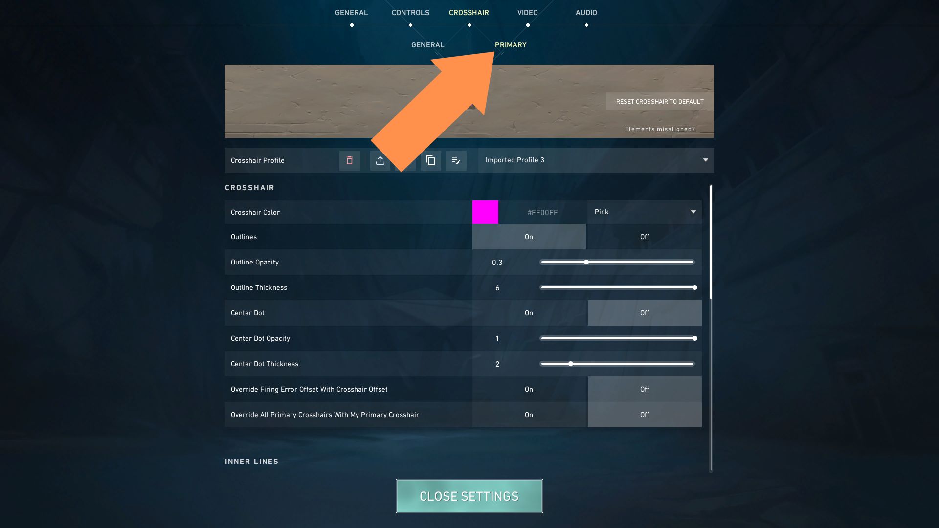 Use the settings menu to change your Shotgun Crosshair in Valorant