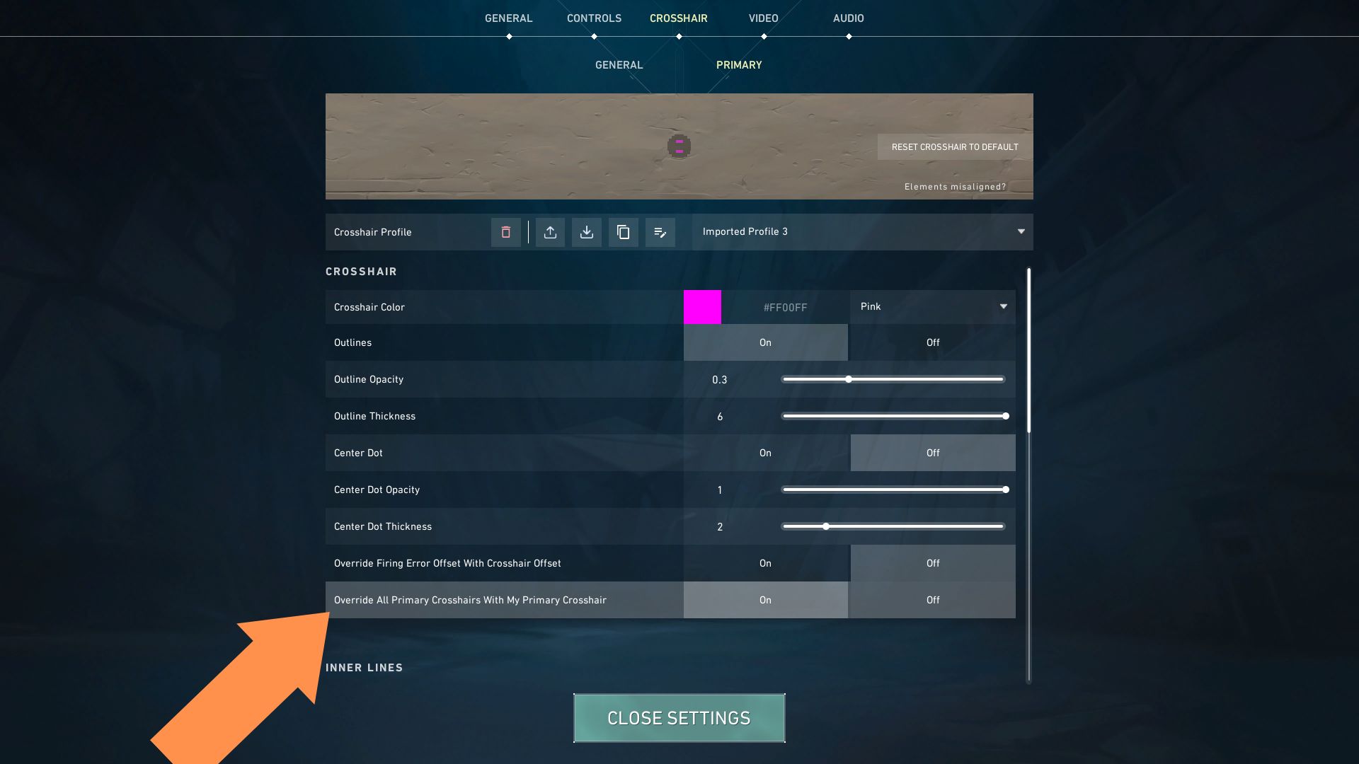 Use the settings menu to change your Shotgun Crosshair in Valorant