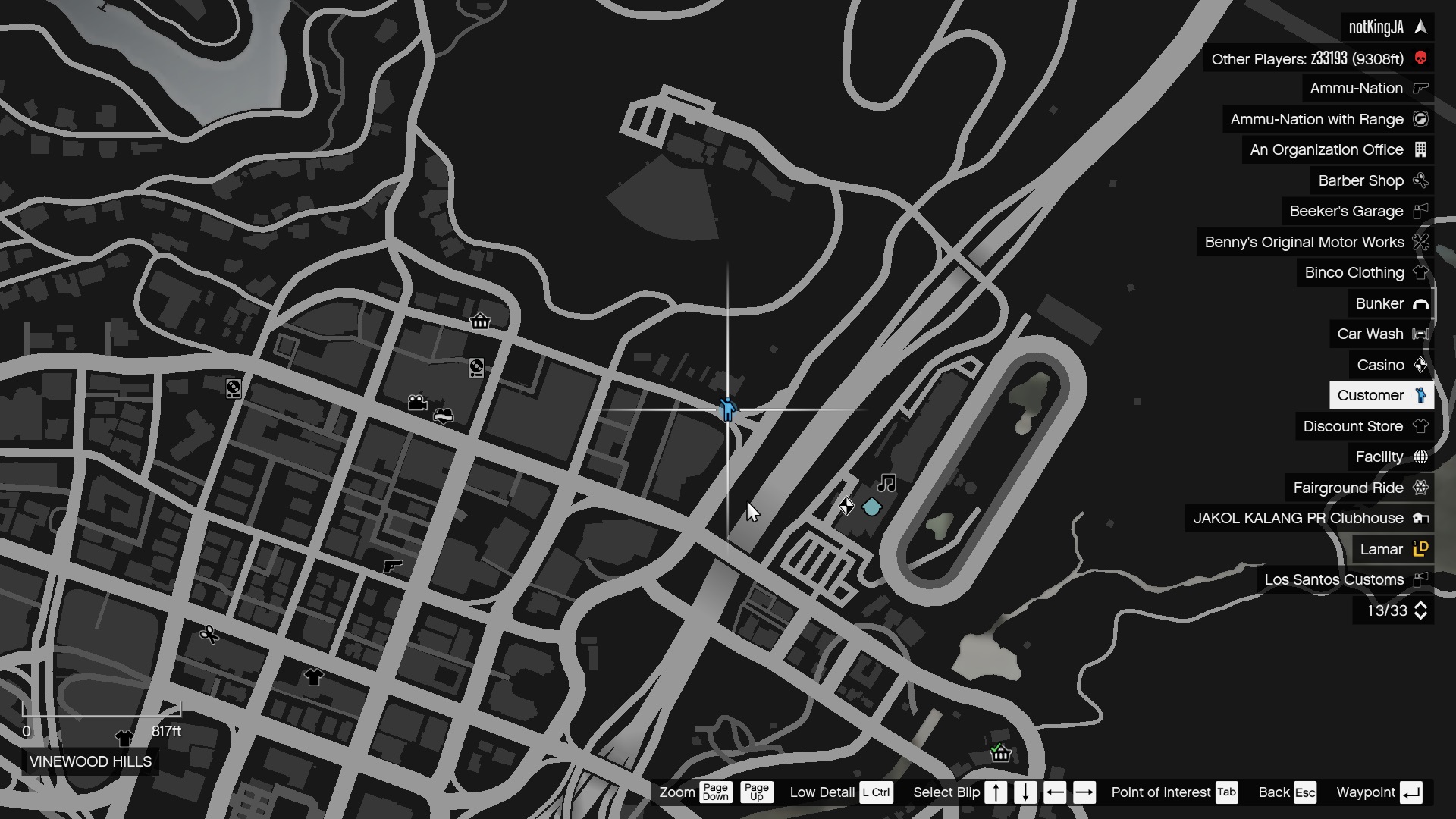 A screenshot of the map in GTA 5