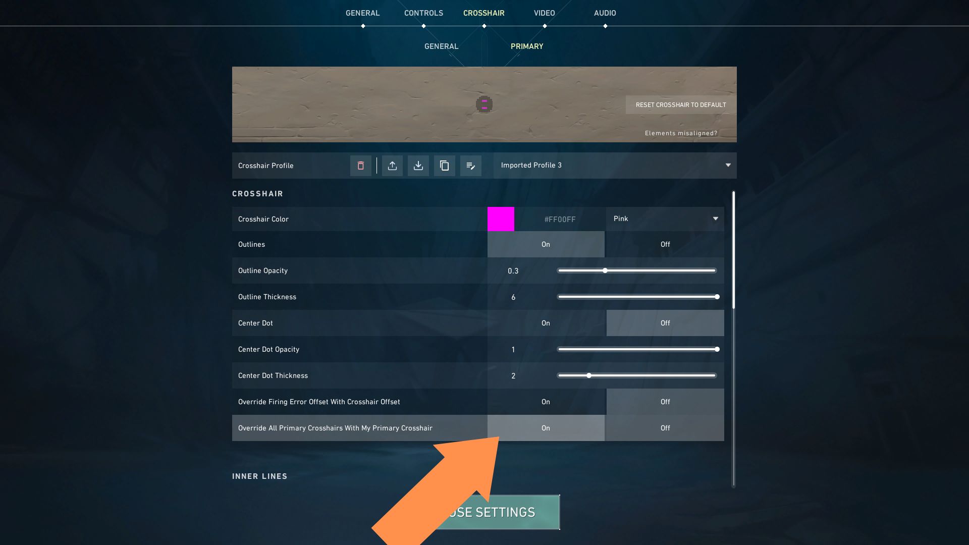 Use the Primary Crosshair option on to use a different Shotgun Crosshair