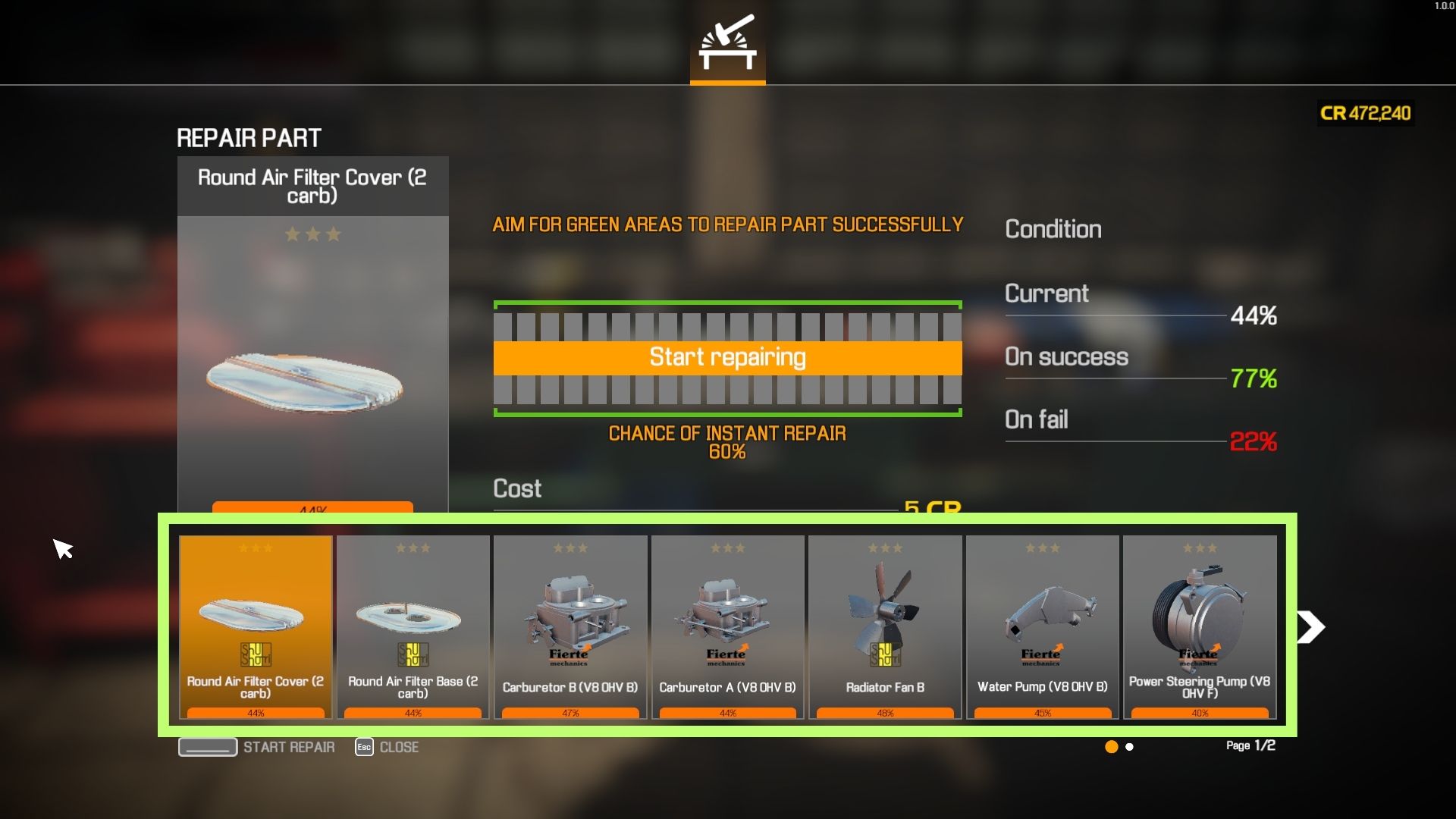 A screenshot showing the Round Air Filter Cover in Car Mechanic Simulator