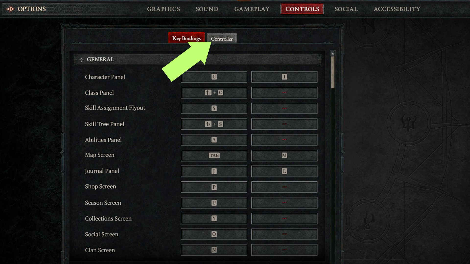 A screenshot showing the Controller section of the Controls menu
