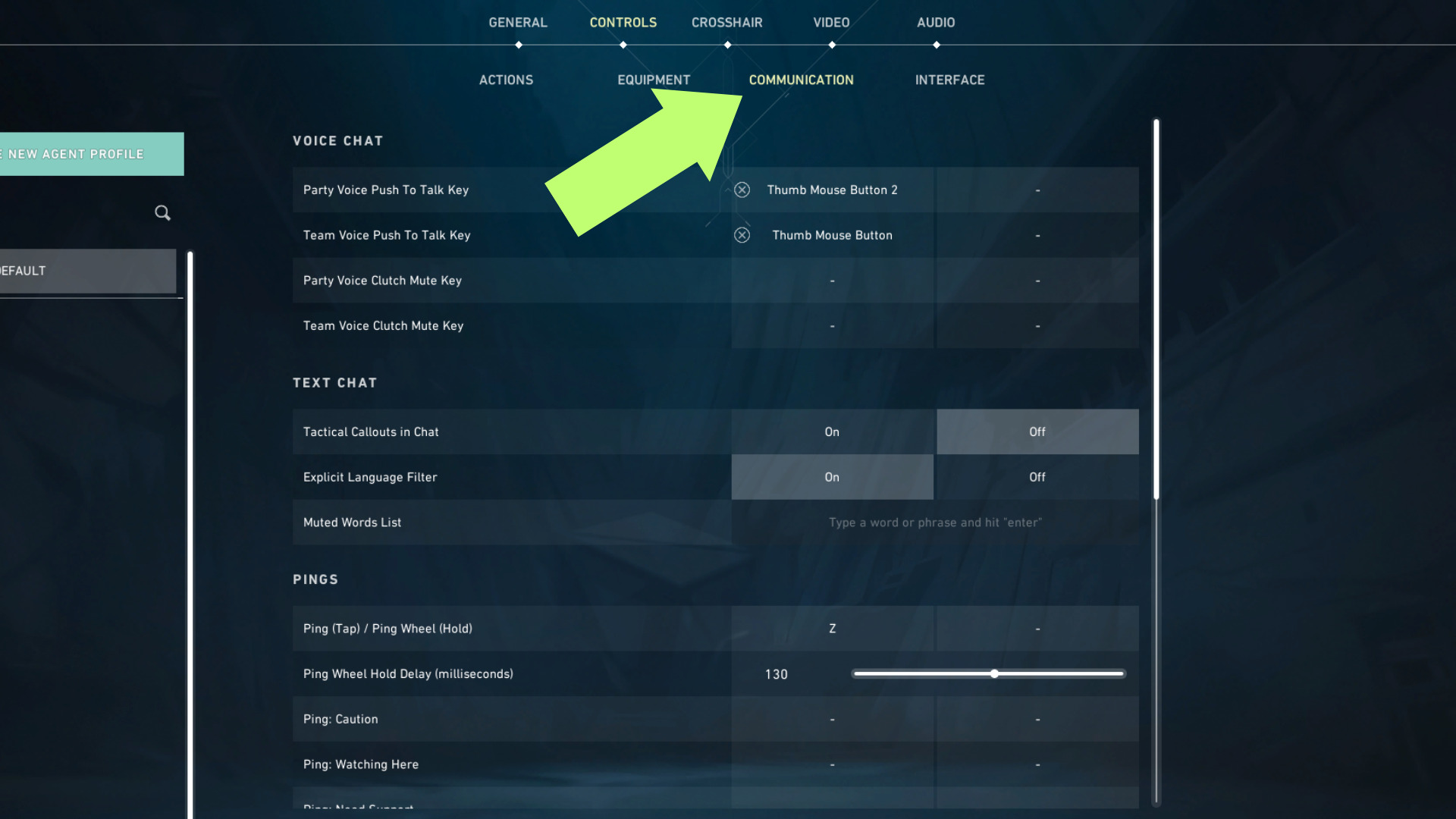 A screenshot of the settings menu in Valorant