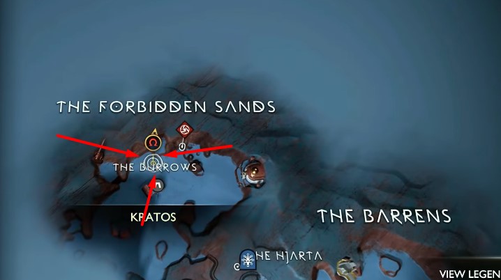 A screenshot of the map in God of War: Ragnarok showing where to find the first Yggdrasil Rift