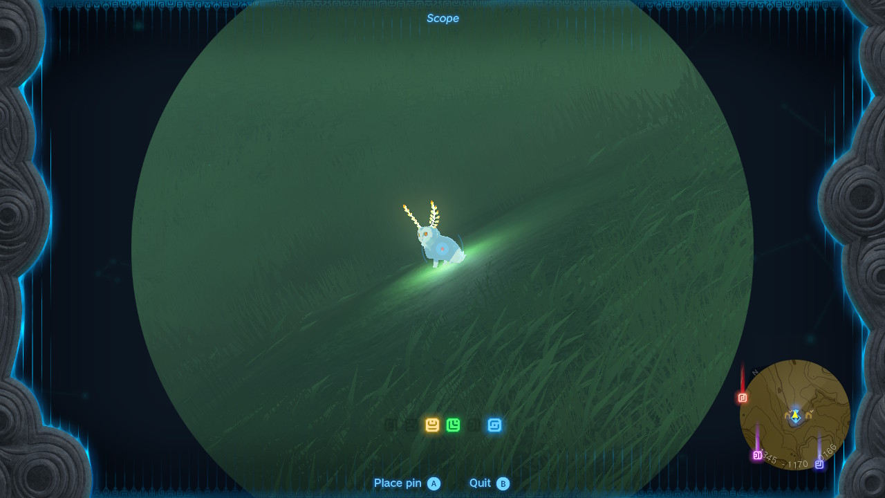 A screenshot showing a glowing creature in Tears of the Kingdom