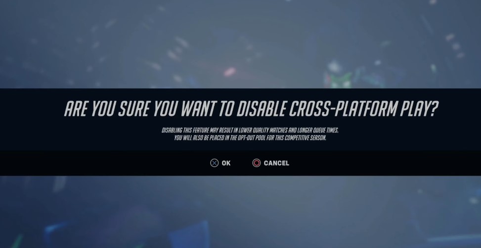 A screenshot of the cross-platform screen in Overwatch 2