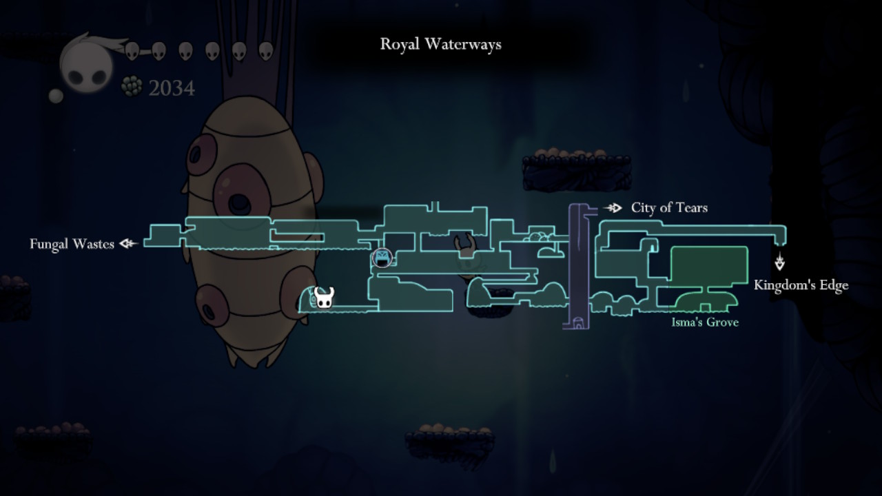 A screenshot of the Flukemarm's location on the map in Hollow Knight
