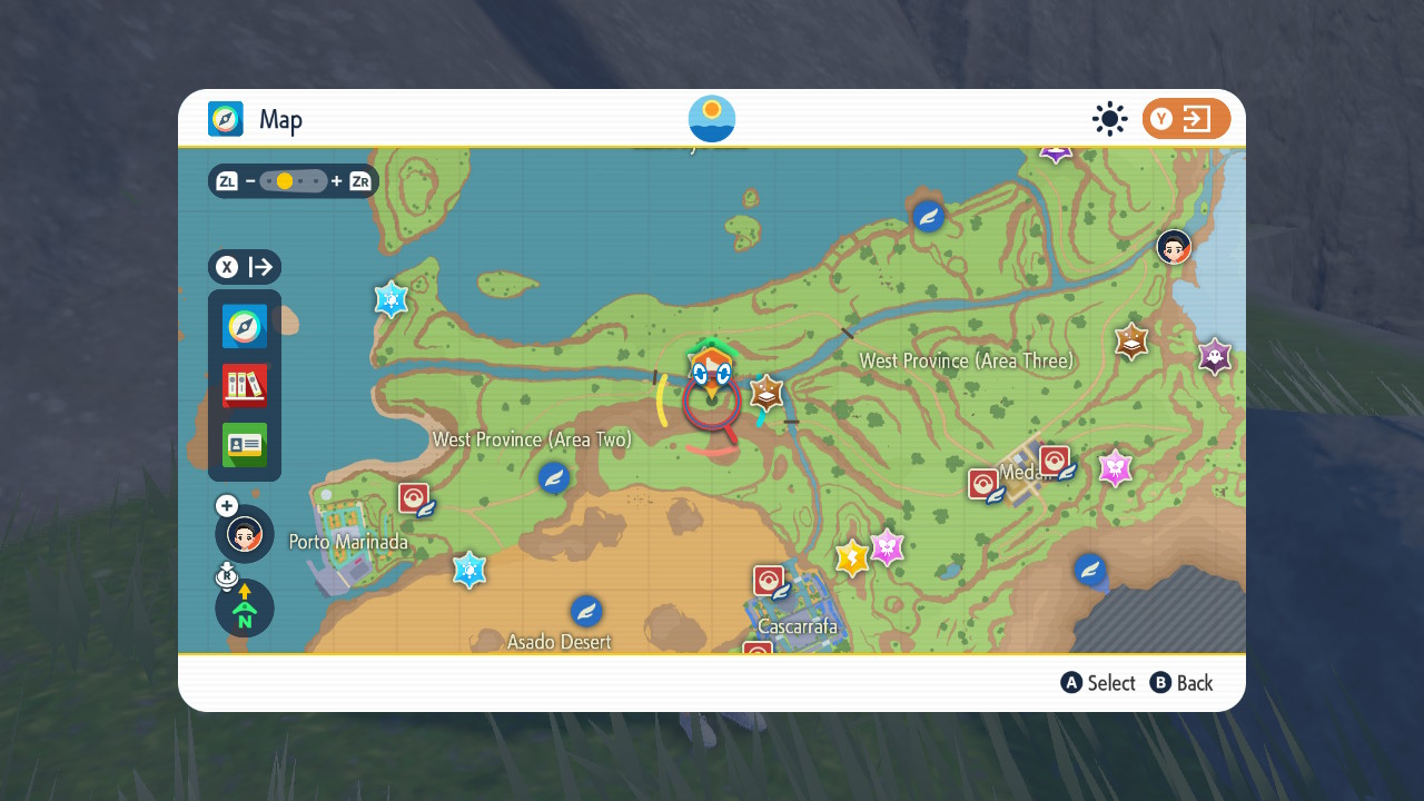 A screenshot of the map in Pokemon Scarlet and Violet