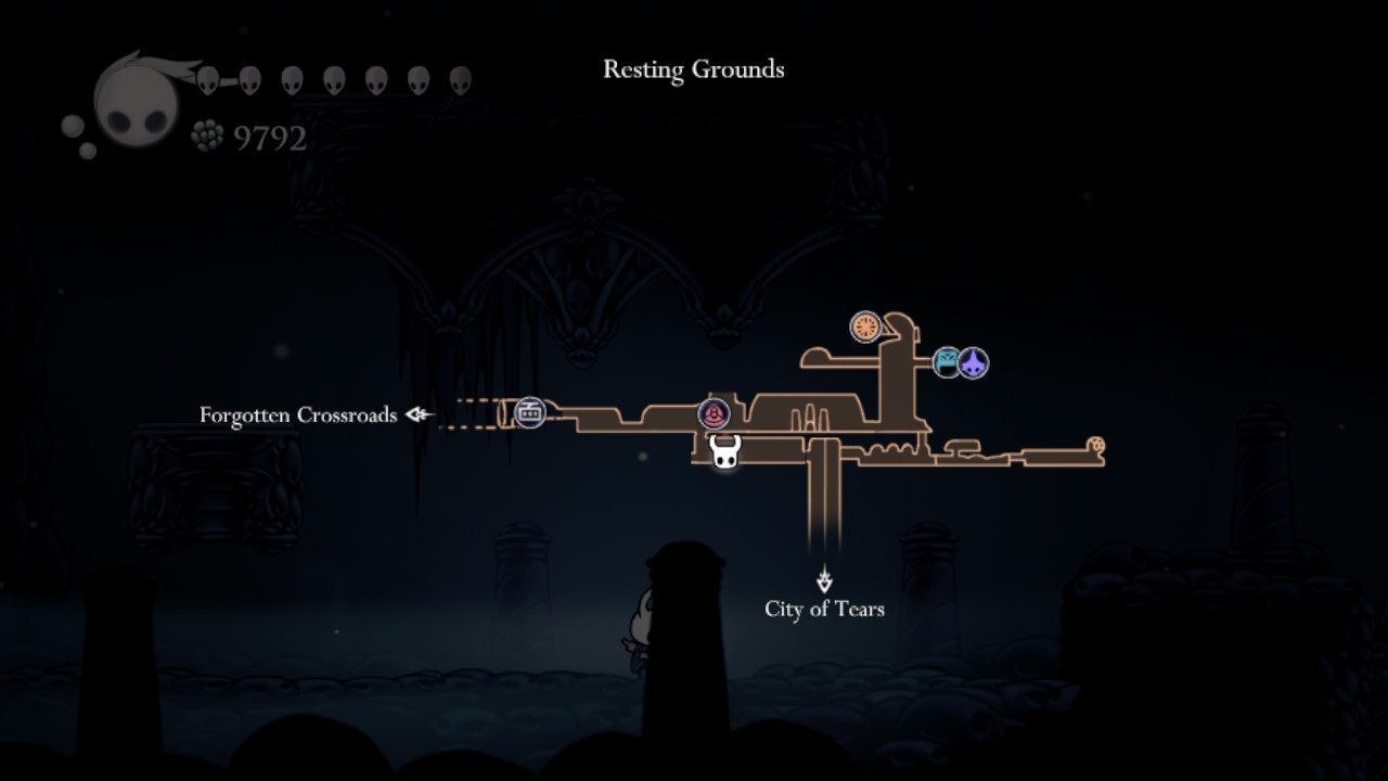 A screenshot of the location of one of the Grimmkin Masters in Hollow Knight
