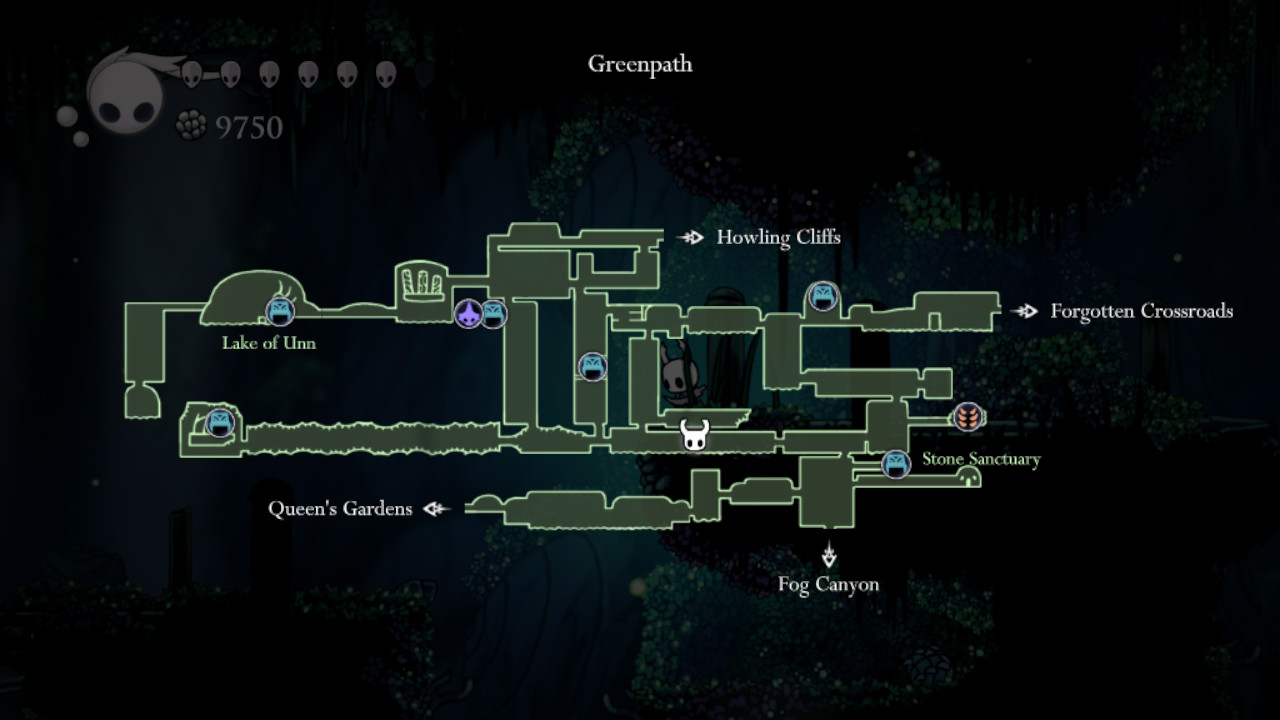 A screenshot of the location of one of the Grimmkin Novices in Hollow Knight