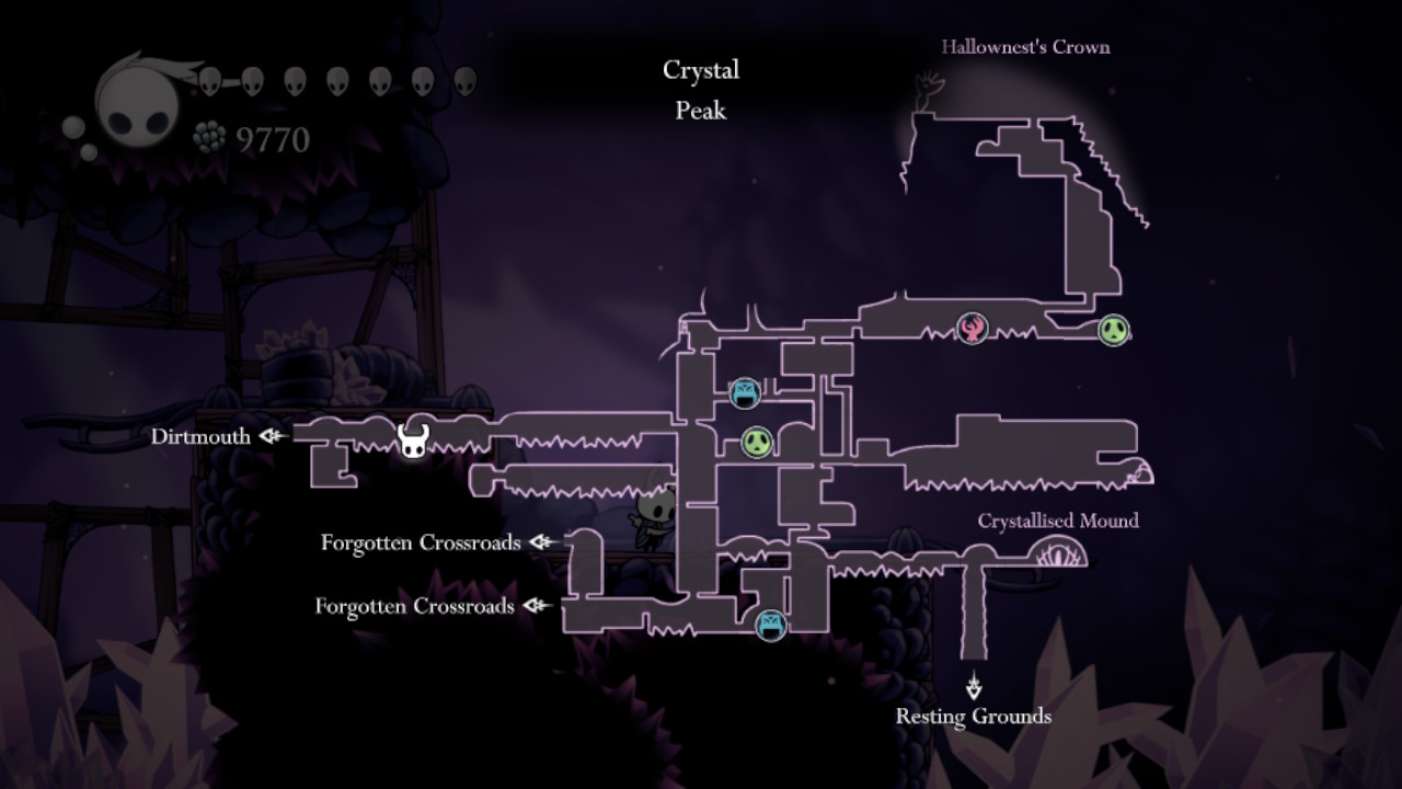 A screenshot of the location of one of the Grimmkin Novices in Hollow Knight
