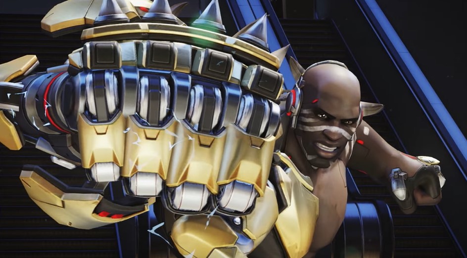 A screenshot showing a character punching towards the screen in Overwatch 2