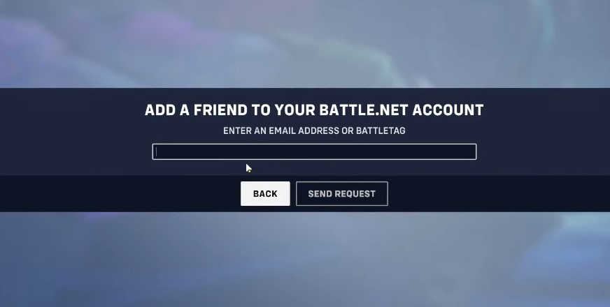 A screenshot of the "Add a friend to your battle.net account" screen