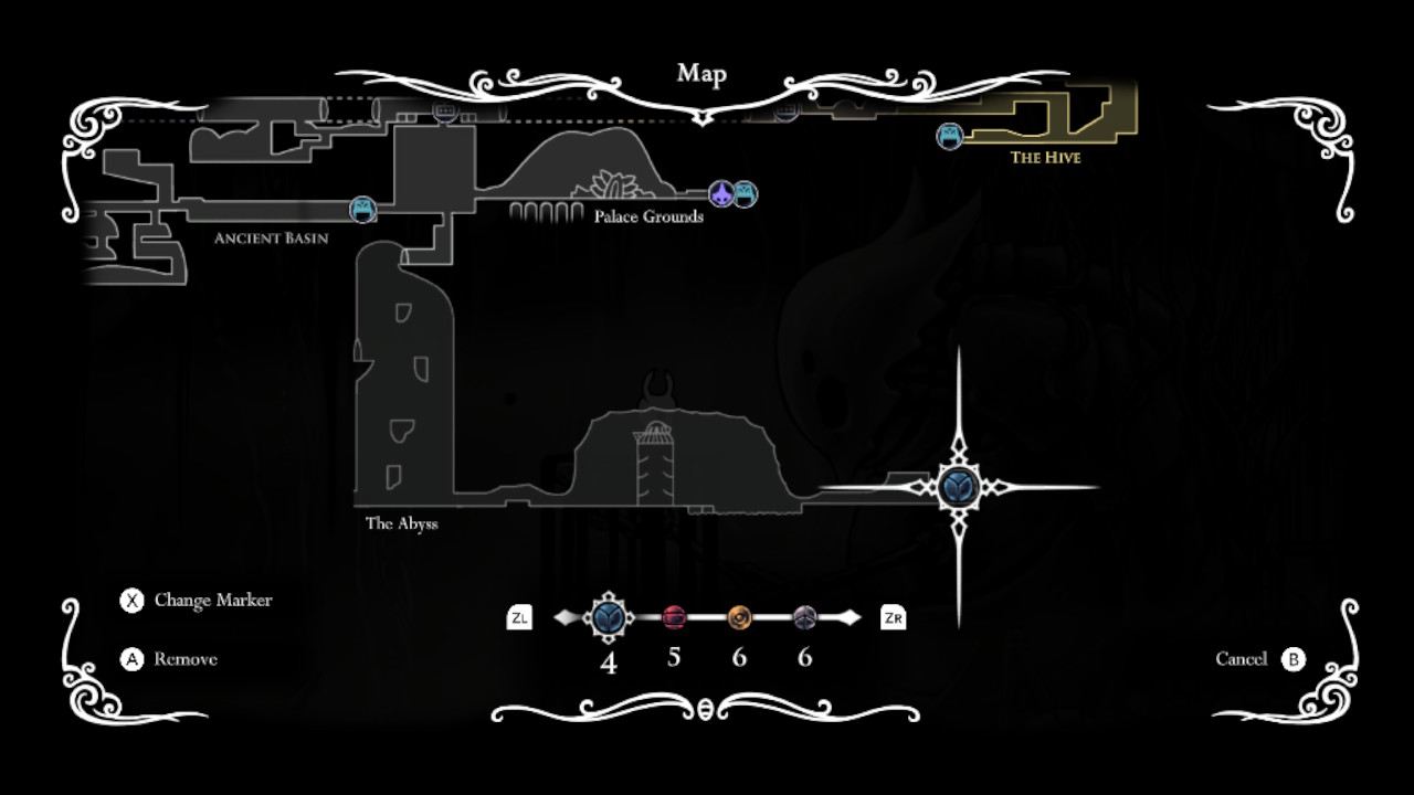 A screenshot of where to find the Shade Cloak ability in Hollow Knight