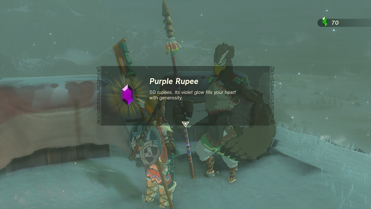 A screenshot showing a Purple Rupee in Tears of the Kingdom