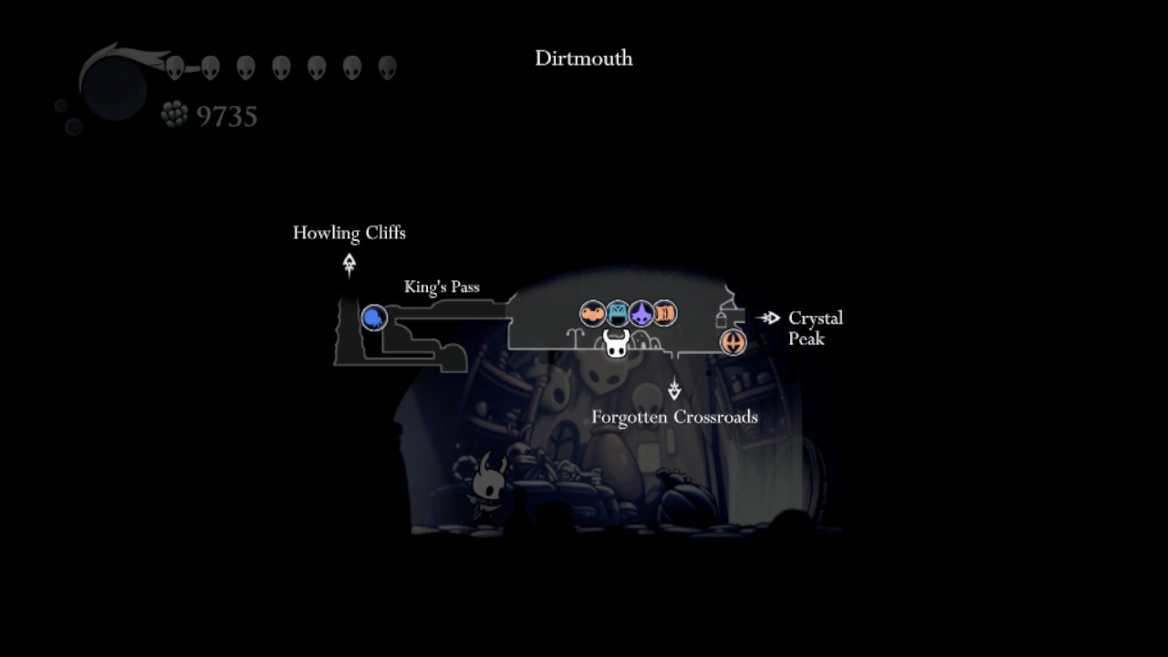 A screenshot showing where to find the 1st Simple Key in Hollow Knight