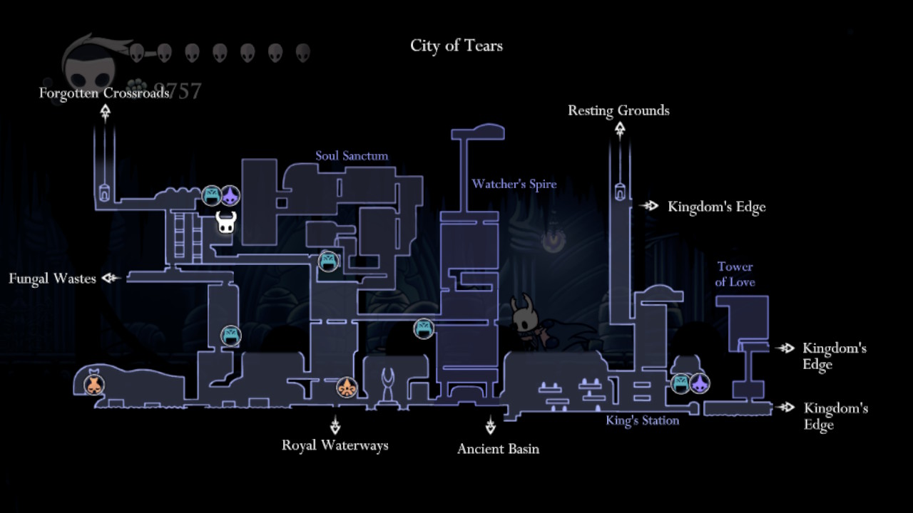 A screenshot showing where to find the 2nd Simple Key in Hollow Knight