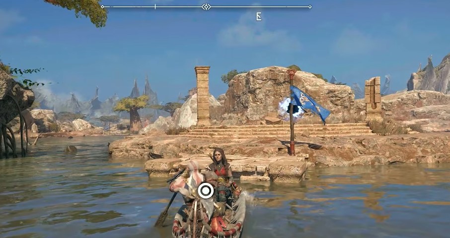 Kratos riding a boat across a river towards a Vanaheim Rift in God of War: Ragnarok
