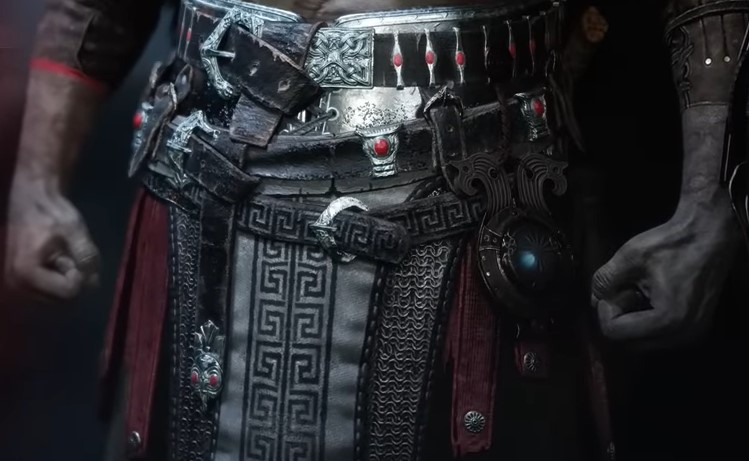 A screenshot of the War Belt belonging to the Zeus Armor Suit in God of War: Ragnarok