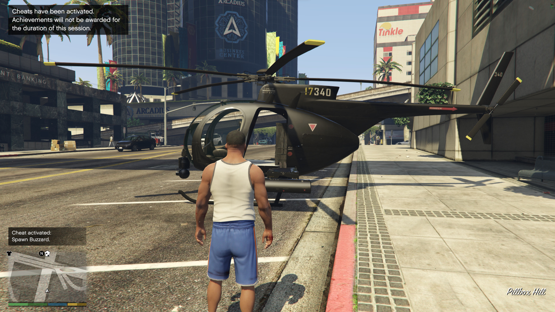 Get to the top of maze bank in GTA 5 by using a helicopter. 