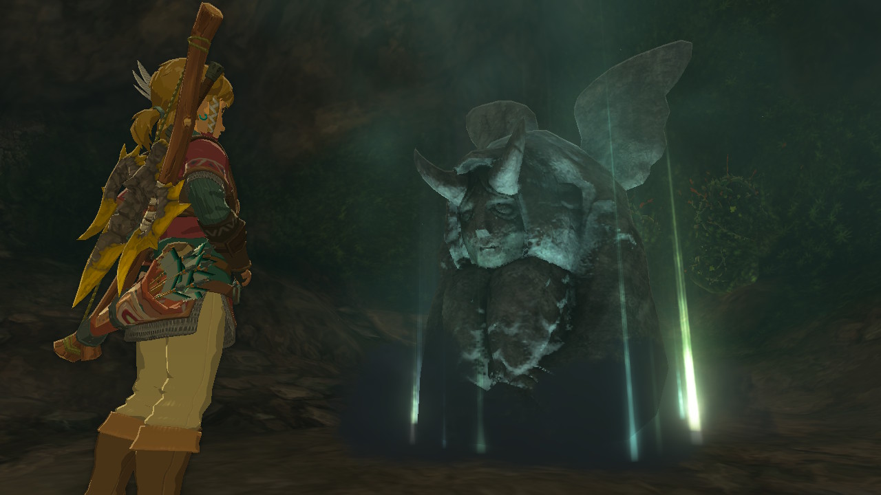 A screenshot showing the Horned Statue in Tears of the Kingdom