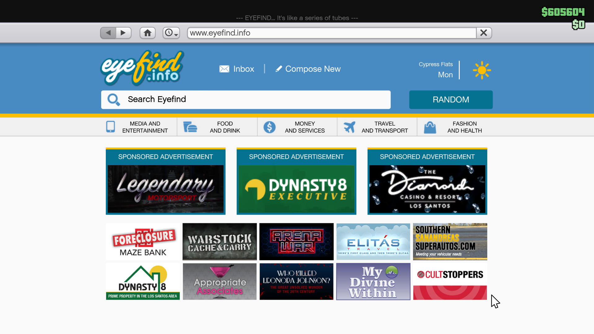 A screenshot of the eyefind.info website in GTA 5