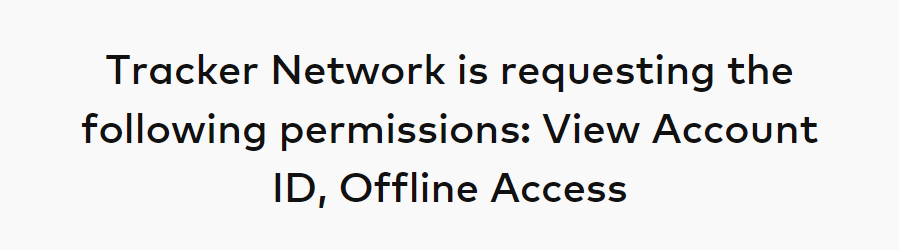 A screenshot showing what Tracker Network following permissions requests
