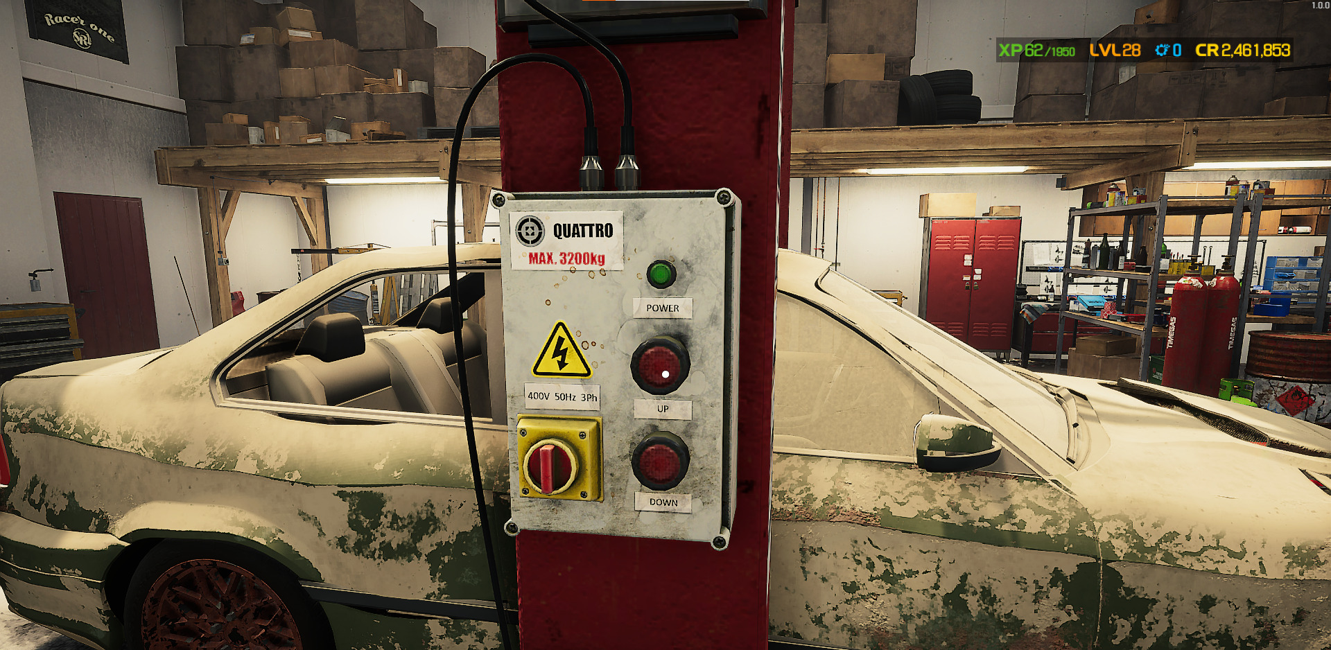 A screenshot showing the control panel for the car lift in Car Mechanic Simulator