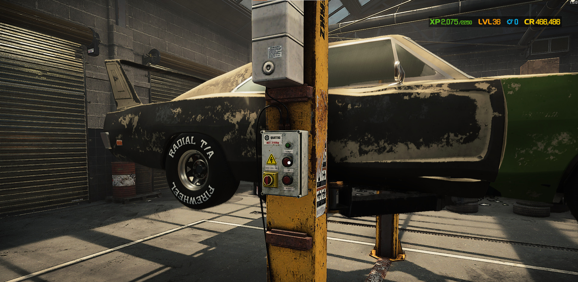 A screenshot of a car on the lift in Car Mechanic Simulator