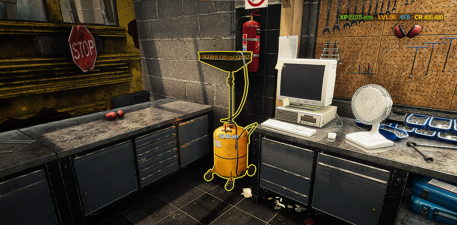 Use the Oil Drain tool to change oil in Car Mechanic Simulator. 