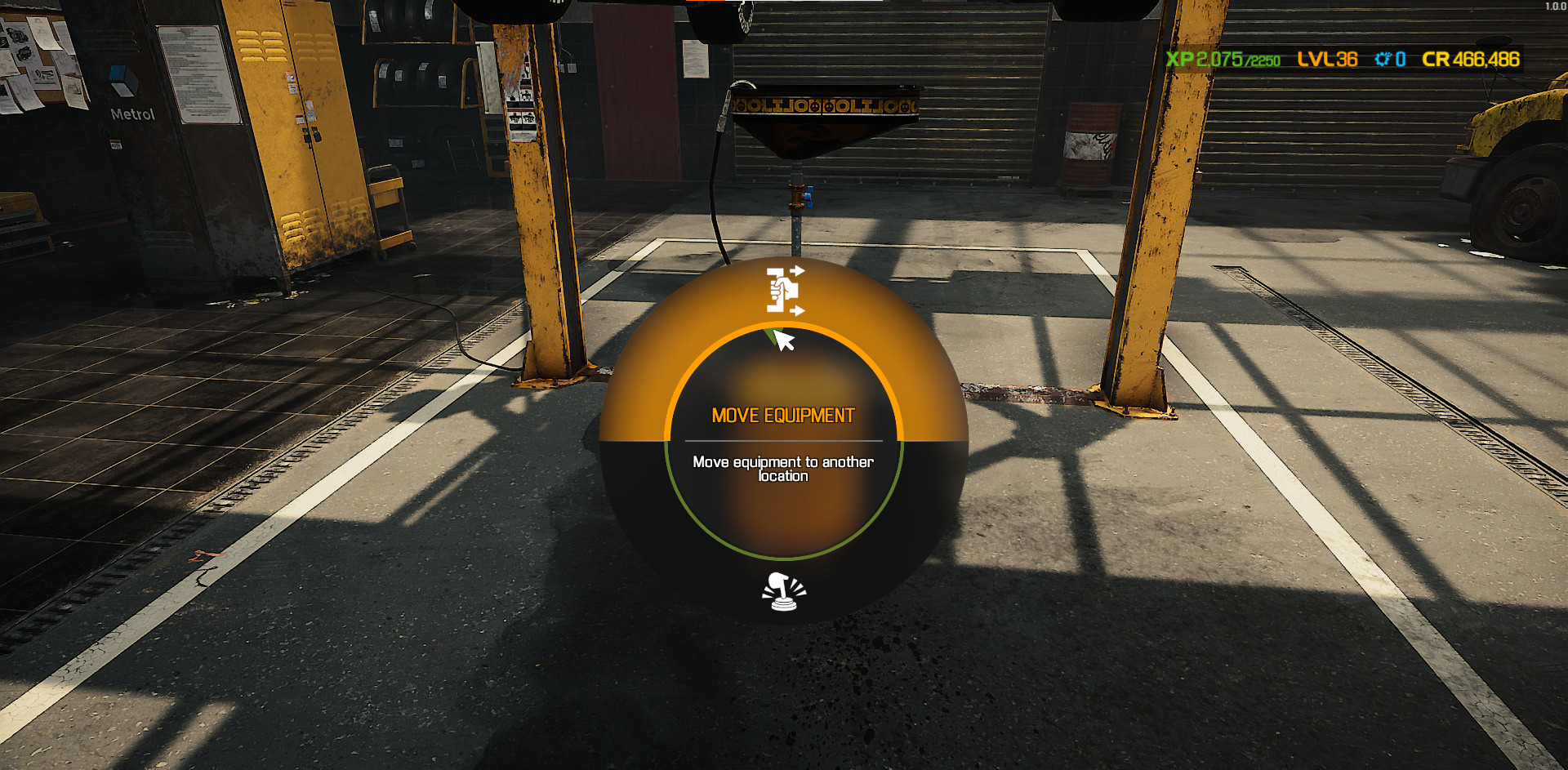 A screenshot showing the Move Equipment command on the Pie Wheel in Car Mechanic Simulator