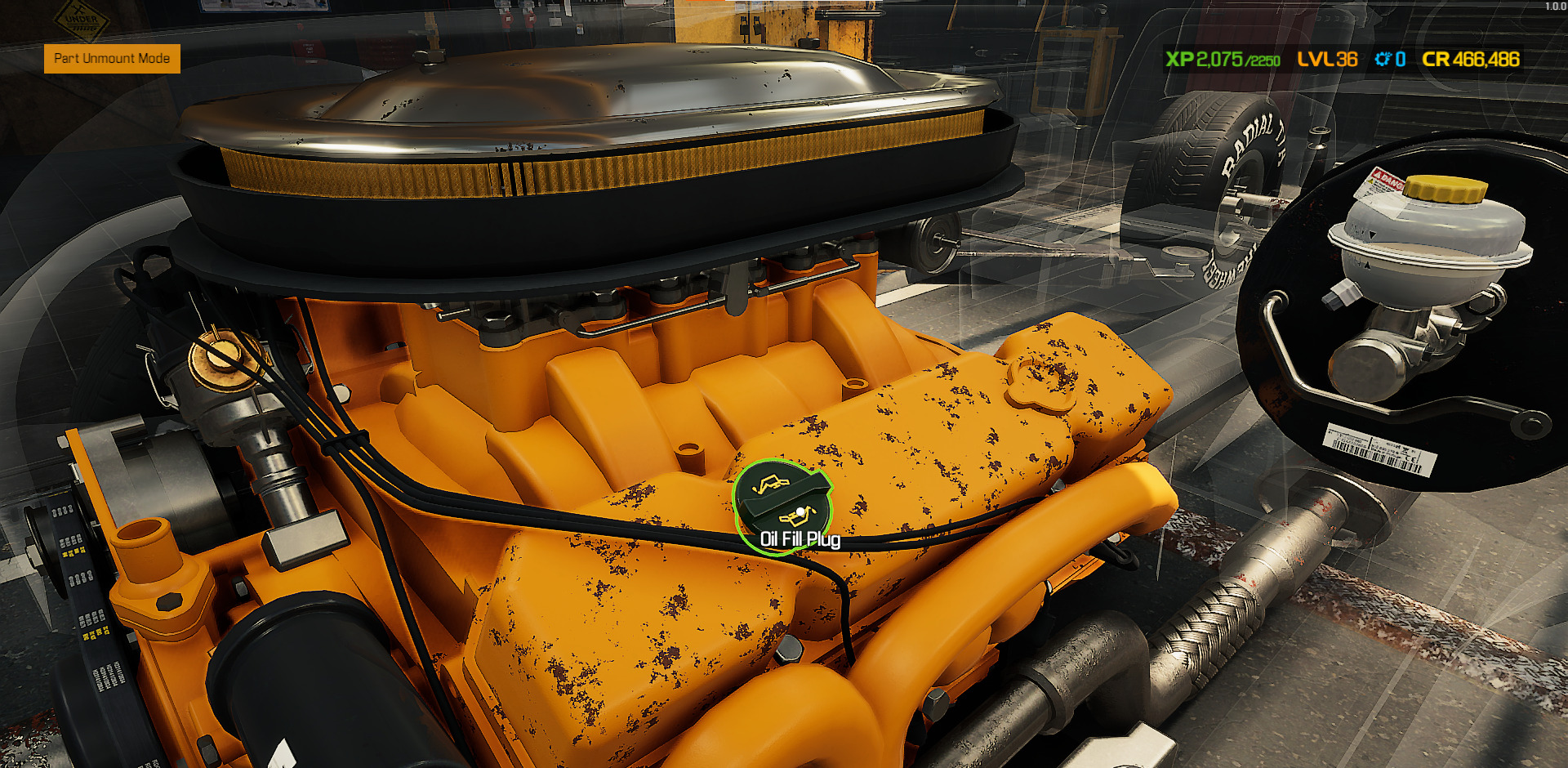 Locate the Oil fill plug to change your car's oil in Car Mechanic Simulator. 