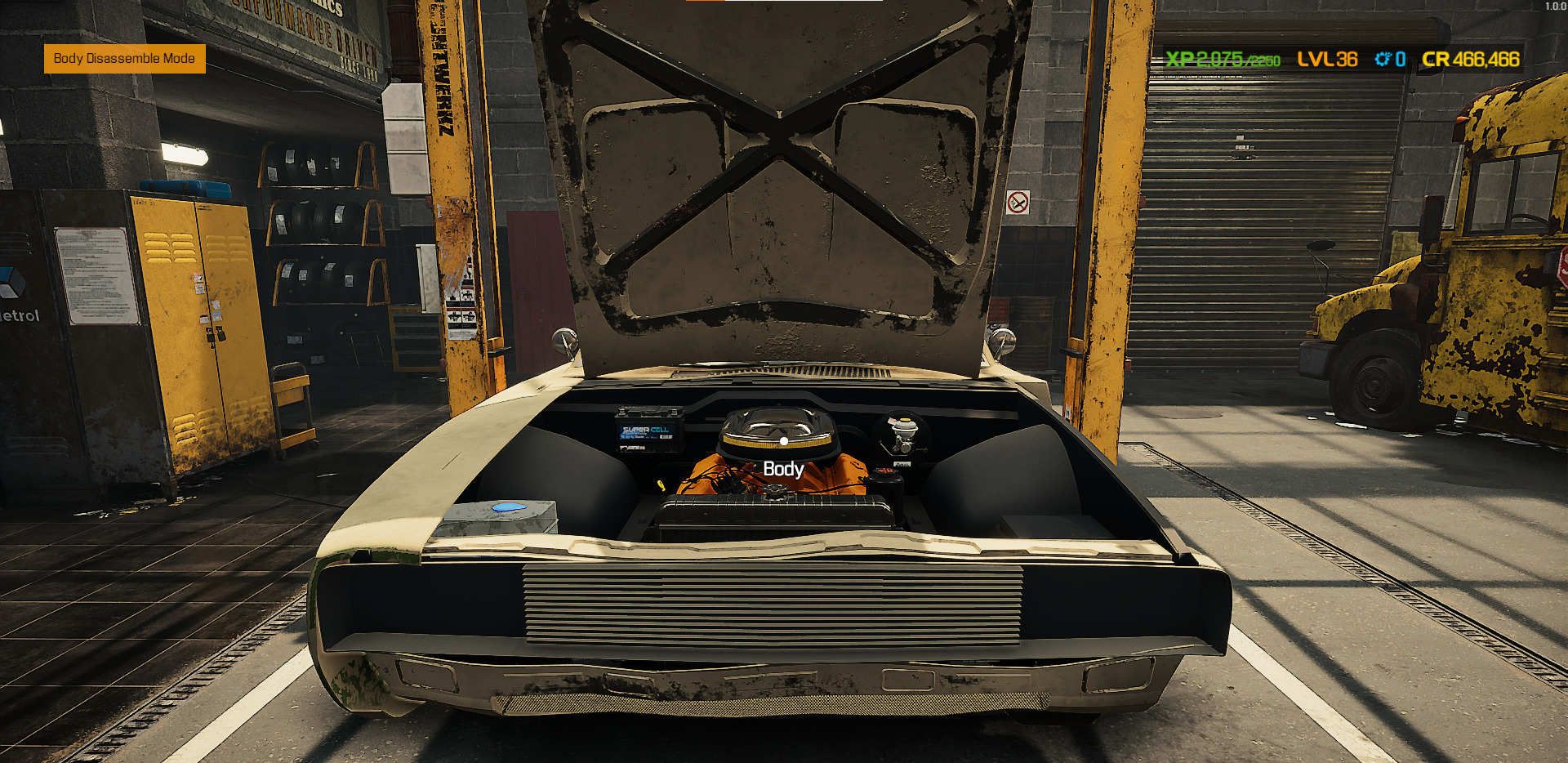 A screenshot showing the car hood open in Car Mechanic Simulator