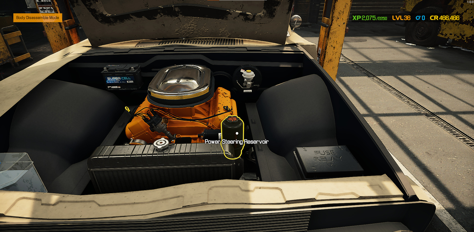 A screenshot showing the Power Steering Reservoir in Car Mechanic Simulator