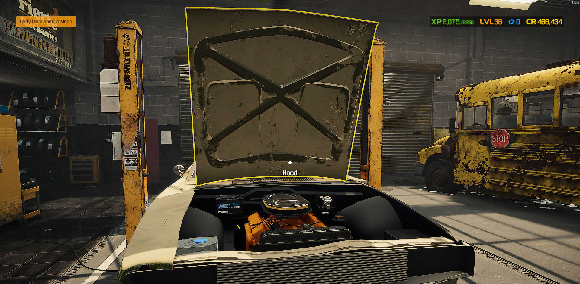 Open the hood to the car you want to add new brake fluid to in Car Mechanic Simulator