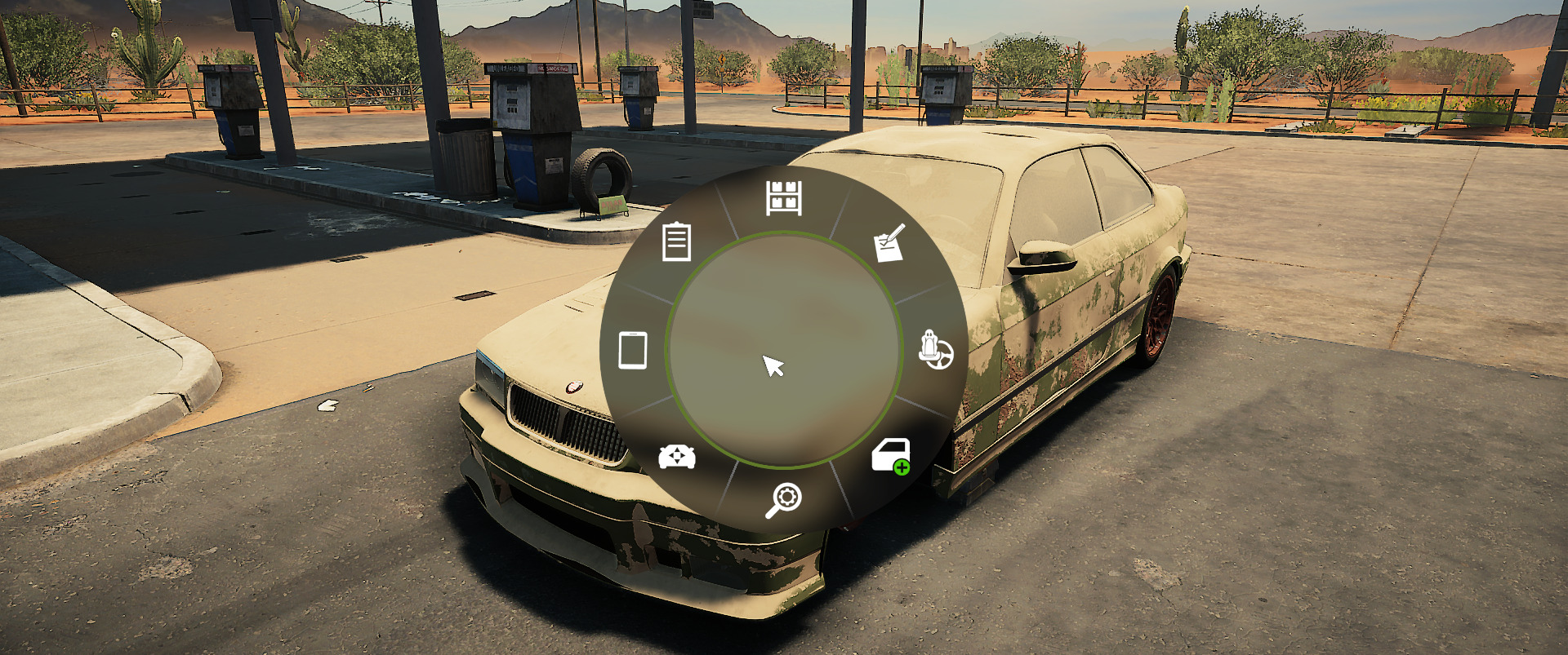 Bring up the Pie Menu and locate the option to move your car in the garage. 