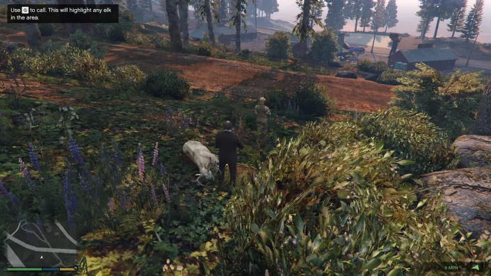 A screenshot of the player standing over a dead deer in GTA 5